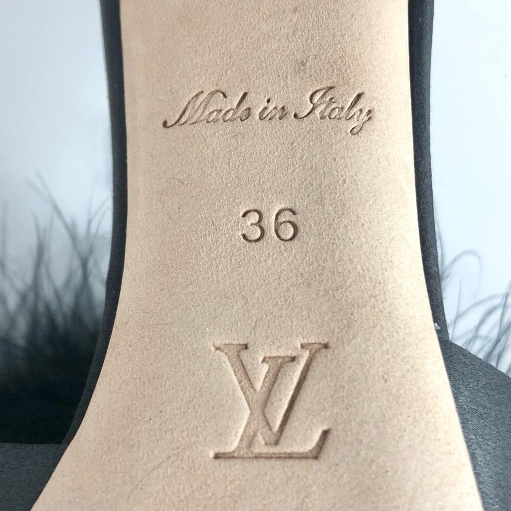 NEW Louis Vuitton Marabou Crystal LV Marilyn Kitten Heel Mule Slip On Sandals 36 - Picture 6 of 7